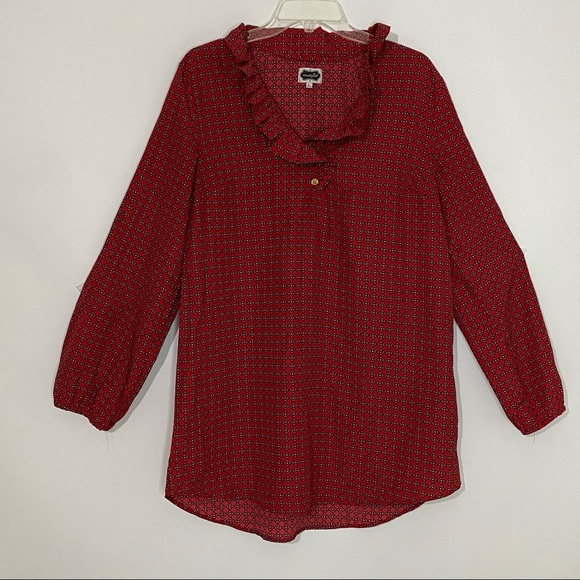 Mud Pie Dress/Tunic Loose Fit Size L Long Sleeve Pullover Ruffle Neck Red Black - Picture 1 of 8